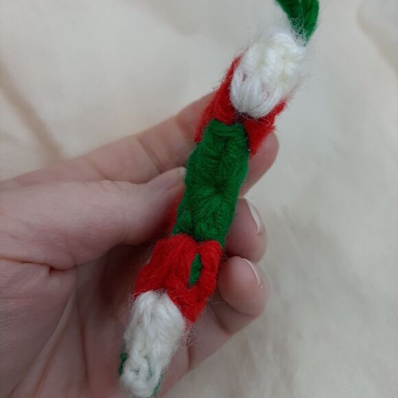 Vtg Miniature 3" Handmade Knit Crochet Christmas Stocking Granny Square green - Picture 3 of 6